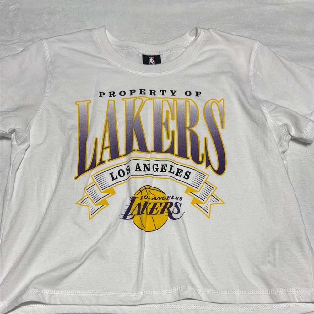NBA White and Purple Lakers Short Sleeve Tee